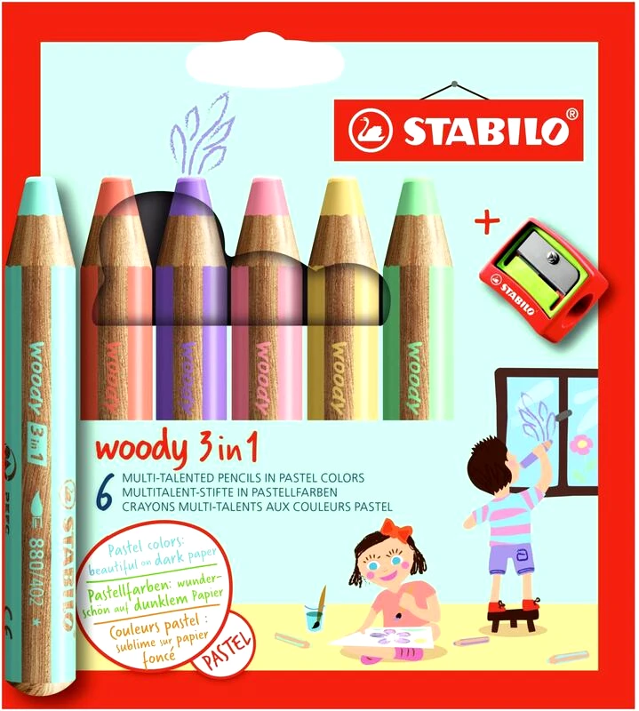 Stabilo Stabilo Κραγιόν Woody Pastel 880 6Τμχ+Ξύστρα (01880063)