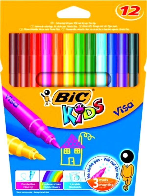 Bic Bic Μαρκαδόροι Ζωγραφικής Kids Visa Fine - 12Τμχ (888695)