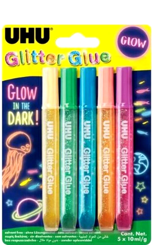 UHU UHU Glitter Glue Glow In The Dark 5x10ml (48211)