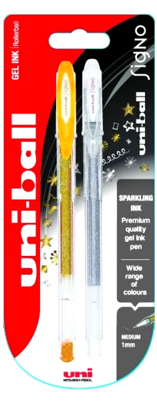 Uni-Ball Στυλό Gel Rollerball Sparkling Χρυσό/Ασημί 1mm-2Τμχ (BL-6482)