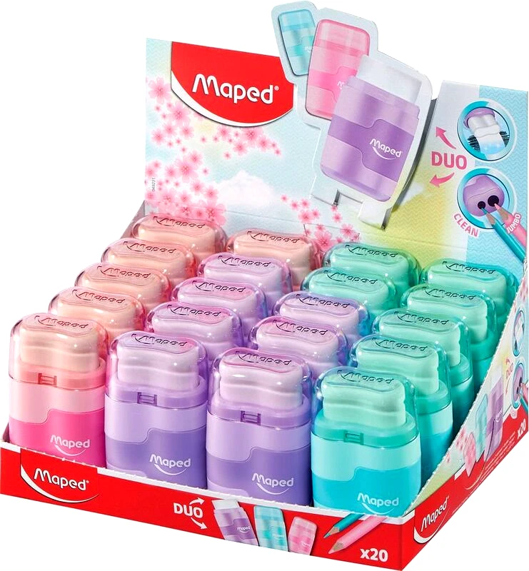Maped Maped Ξύστρα-Γόμα Connect Pastel Τετράγωνη 2 Τρύπες-3 Σχέδια-1Τμχ (049231)