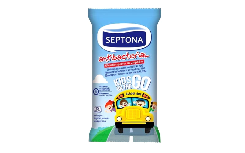 Septona Septona Αντιβακτηριδιακά Μαντηλάκια Refresh Kids On The Go-15Τμχ (1108030015046)