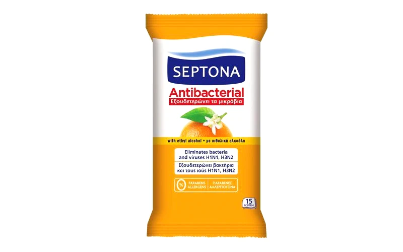 Septona Septona Αντιβακτηριδιακά Μαντηλάκια Refresh Άνθος Πορτοκαλιού-15Τμχ (1108030015044)
