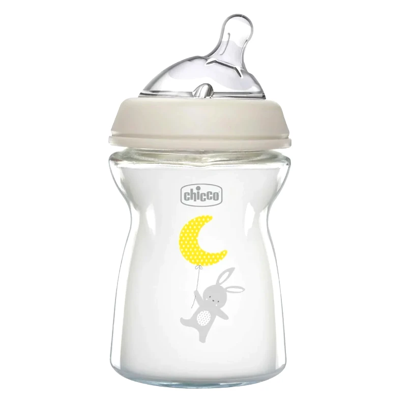 Chicco Γυάλινο Μπιμπερό 250ml Με Θηλή Σιλικόνης 0+Μ Chicco Natural Feeling A50-81221-30
