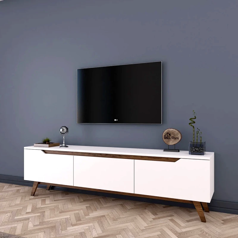Spitishop Έπιπλο Τηλεόρασης (180x35x48.6) A-G 893RAN3105 White/Walnut