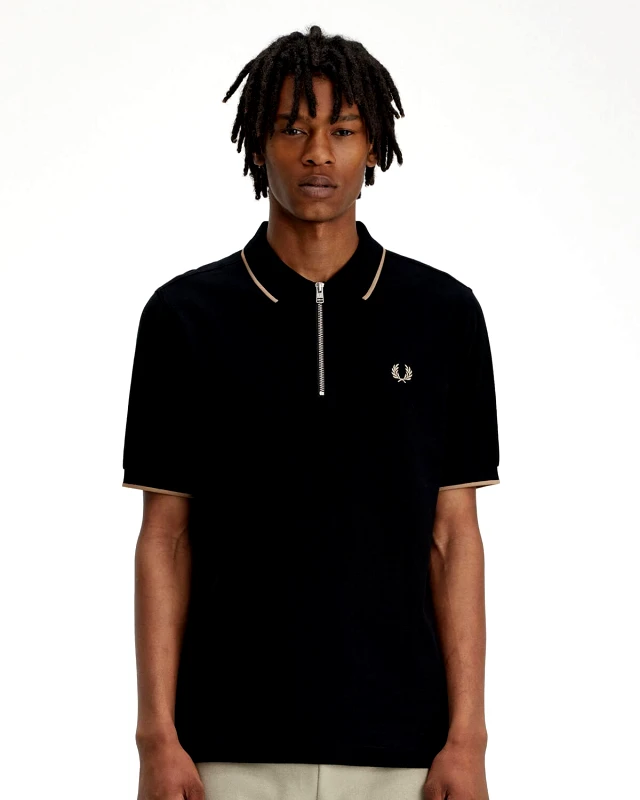 FRED PERRY Ανδρική Κοντομάνικη Polo Μπλούζα Fred Perry - Crepe Pique Zip Neck