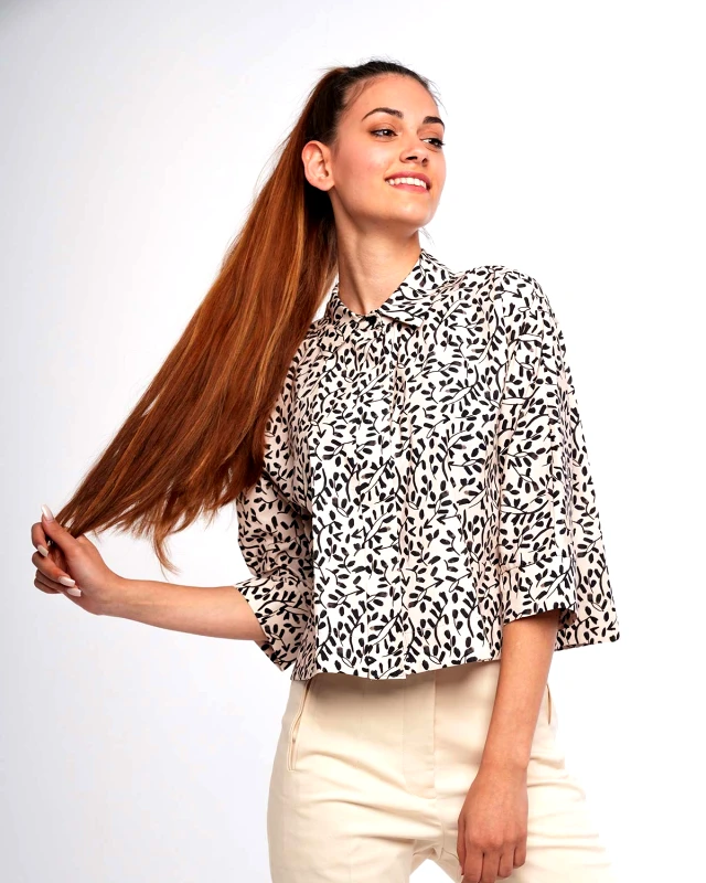 NEW AGE Γυναικείο Crop Πουκάμισο New Age - Aline Printed