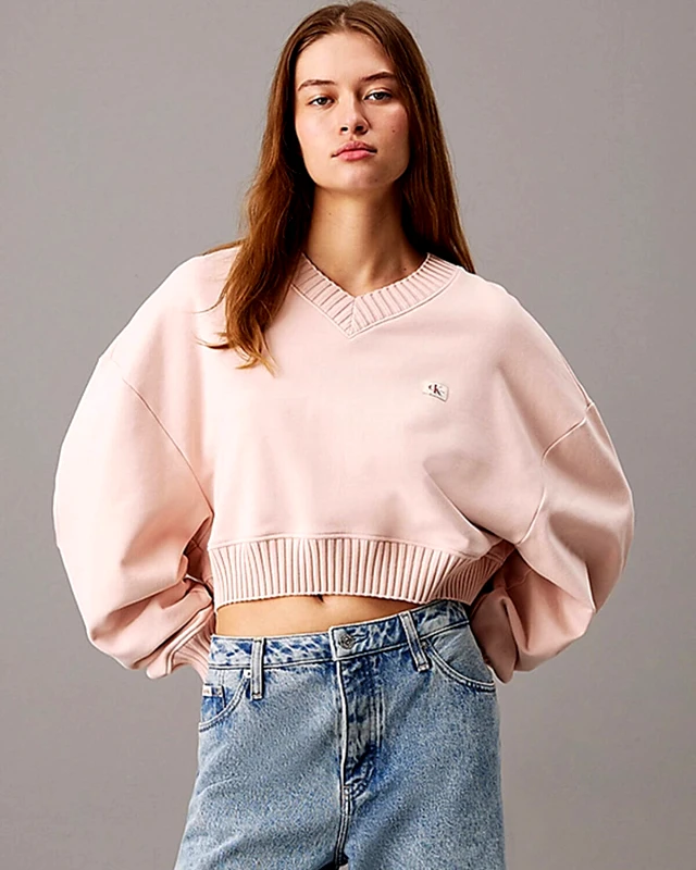 CALVIN KLEIN Γυναικεία Μακρυμάνικη Μπλούζα Calvin Klein - Woven Label V-Neck