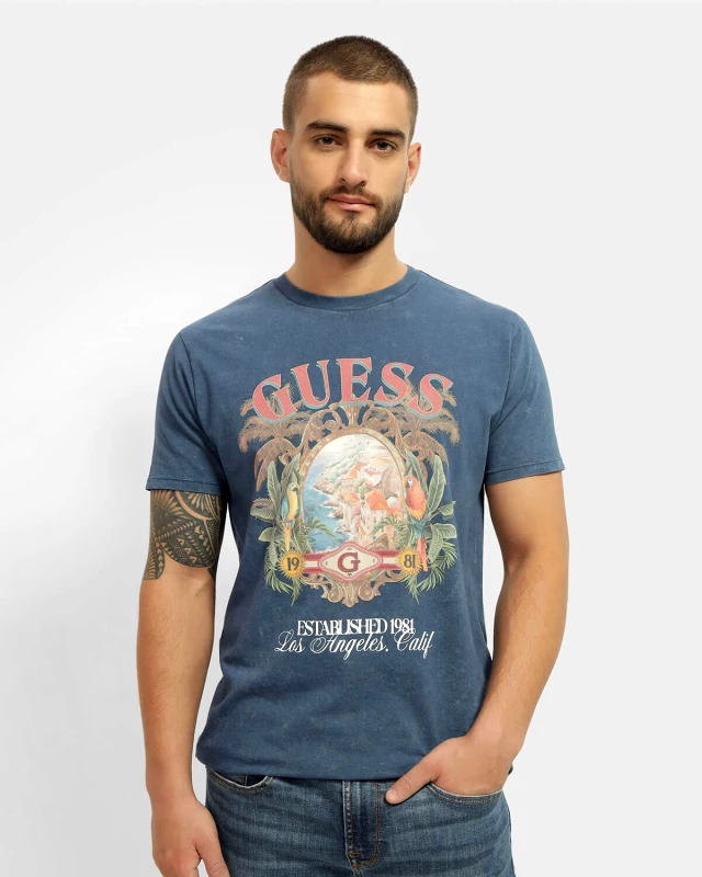 GUESS Ανδρική Κοντομάνικη Μπλούζα Guess - Ss Bsc Guess Resort Logo