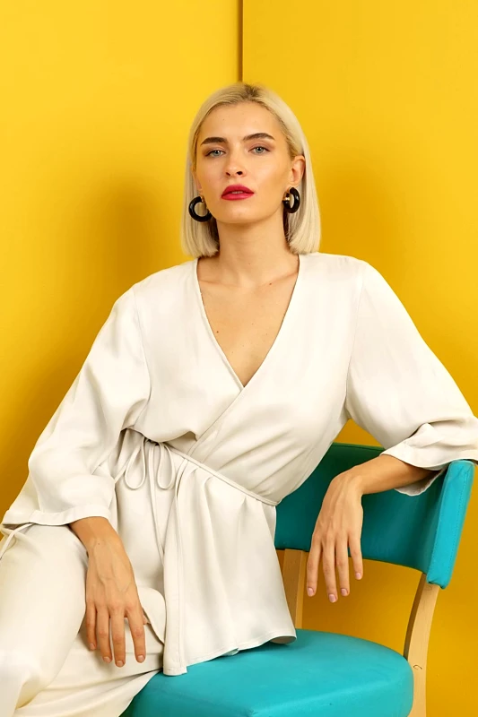 N2110 Γυναικεία Κρουαζέ Μπλούζα με Φαρδιά Μανίκια N2110 - Wrap