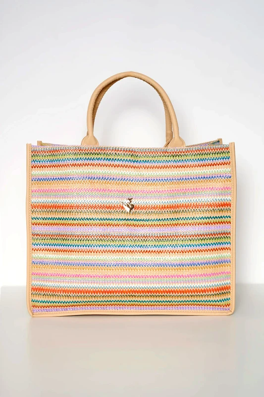 Sugarfree ΨΑΘΙΝΗ ΤΣΑΝΤΑ SHOPPER ΜΕ ΠΟΛΥΧΡΩΜΟ ΤΥΠΩΜΑ