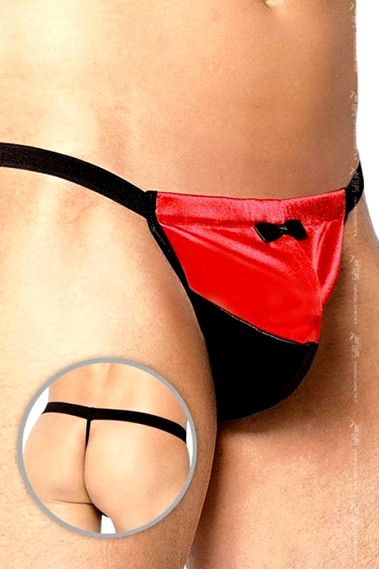 Softland Ανδρικό εσώρουχο - Micro Thong Bow Tie Μαύρο Κόκκινο SFT4417