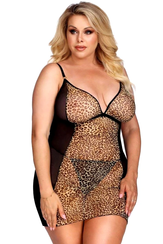 Anais PLUS SIZE Babydoll - AS Marciana chemise Λεοπαρ AS10055