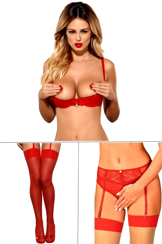 E-string.gr Ζαρτιέρα - Σουτιέν και Κάλτσες κόκκινα BD004