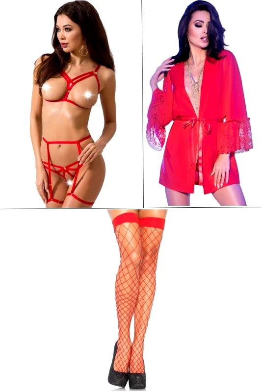 E-string.gr Set κόκκινη ρόμπα, σετάκι και κάλτσες BD008
