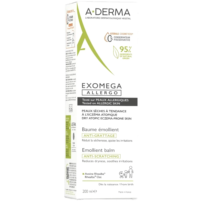 A-Derma A-Derma Exomega Allergo Anti-Scratching Emollient Balm Αποστειρωμένο Μαλακτικό Βάλσαμο για την Καταπράυνση του Αισθήματος Κνησμού 200ml