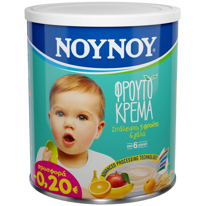 Nounou Nounou Φρουτόκρεμα με Σιτάλευρο, 5 Φρούτα & Γάλα Συμπληρωματική Τροφή για Βρέφη από τον 6ο Μήνα 300g σε Ειδική Τιμή
