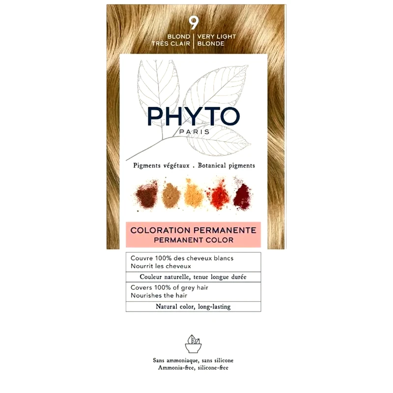 Phyto Paris Phyto Permanent Hair Color Kit Μόνιμη Βαφή Μαλλιών με Φυτικές Χρωστικές, Χωρίς Αμμωνία 1 Τεμάχιο - 9 Ξανθό Πολύ Ανοιχτό