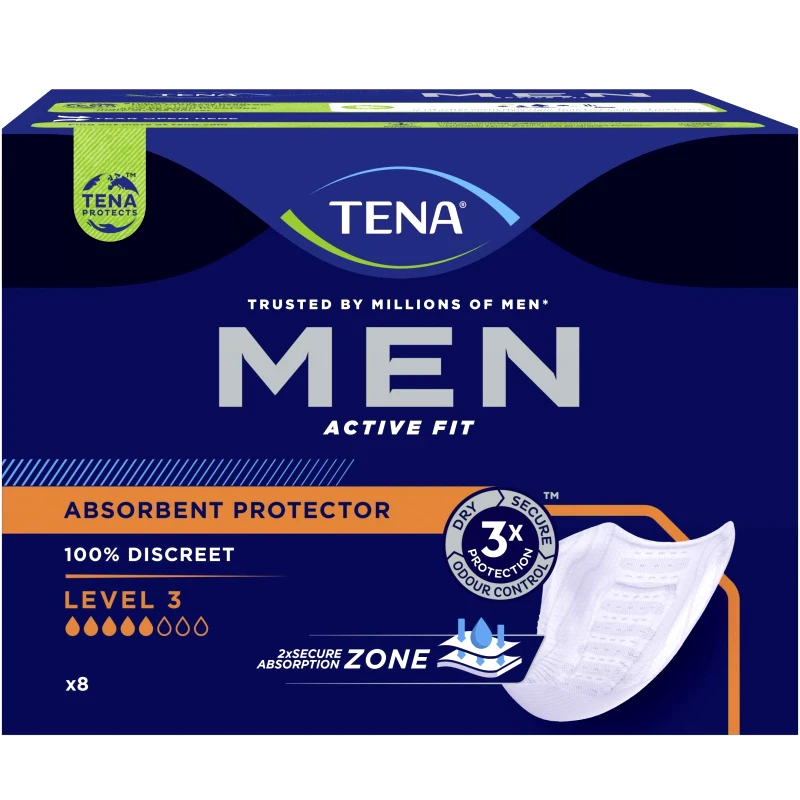 Tena Tena Men Active Fit Absorbent Protector Level 3 Ανδρικά Επιθέματα Ακράτειας Μέτριας Απορροφητικότητας 8 Τεμάχια