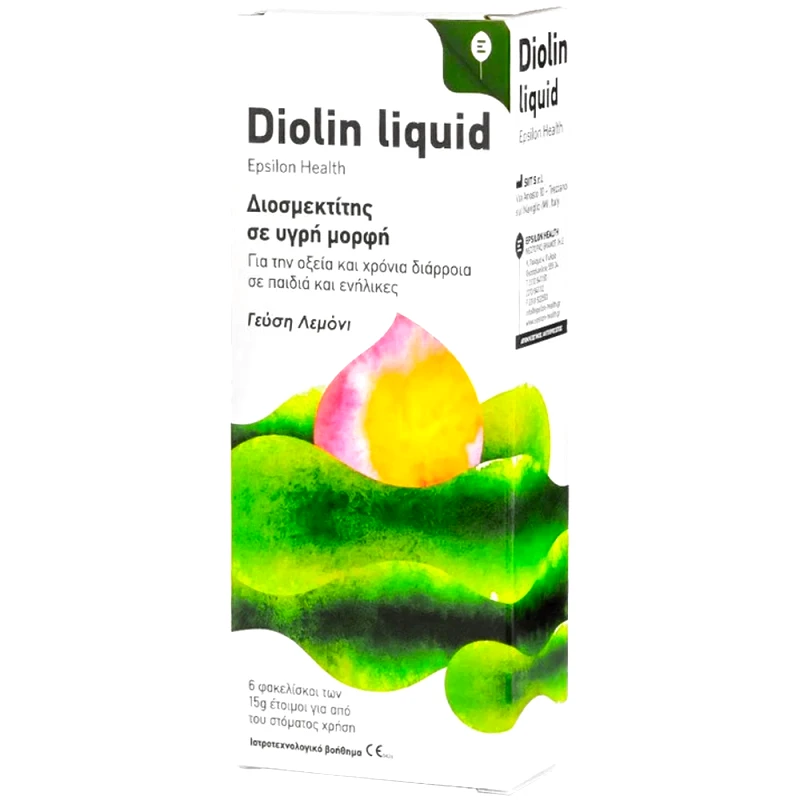 EPSILON HEALTH Epsilon Health Diolin Liquid Ιατροτεχνολογικό Βοήθημα για την Οξεία & Χρόνια Διάρροια σε Παιδιά & Ενήλικες 6 Sachets x 15g