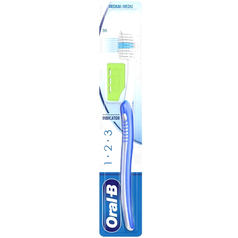 Oral-B Oral-B 123 Indicator Medium Toothbrush 35mm Χειροκίνητη Οδοντόβουρτσα με Μέτριες Ίνες 1 Τεμάχιο - Μπλε / Πράσινο