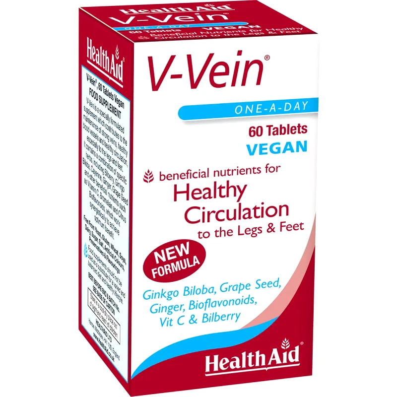 Health Aid Health Aid V-Vein Συμπλήρωμα Διατροφής Βιταμίνης C & Εκχυλίσματος Βοτάνων για την Καλή Υγεία του Κυκλοφορικού των Άκρων, Ξεκούραστα Πόδια Κατά του Πρηξίματος 60tabs