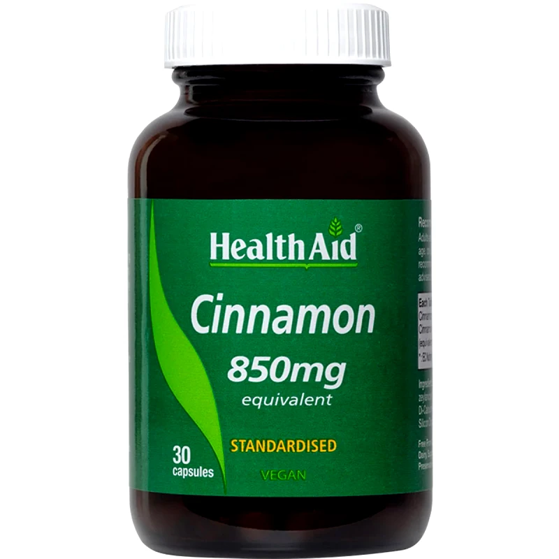 Health Aid Health Aid Cinnamon 850mg Συμπλήρωμα Διατροφής Εκχυλίσματος Κανέλας Κεϋλάνης για τον Έλεγχο των Επιπέδων της Γλυκόζης στο Αίμα με Ισχυρές Αντιοξειδωτικές Ιδιότητες 30caps