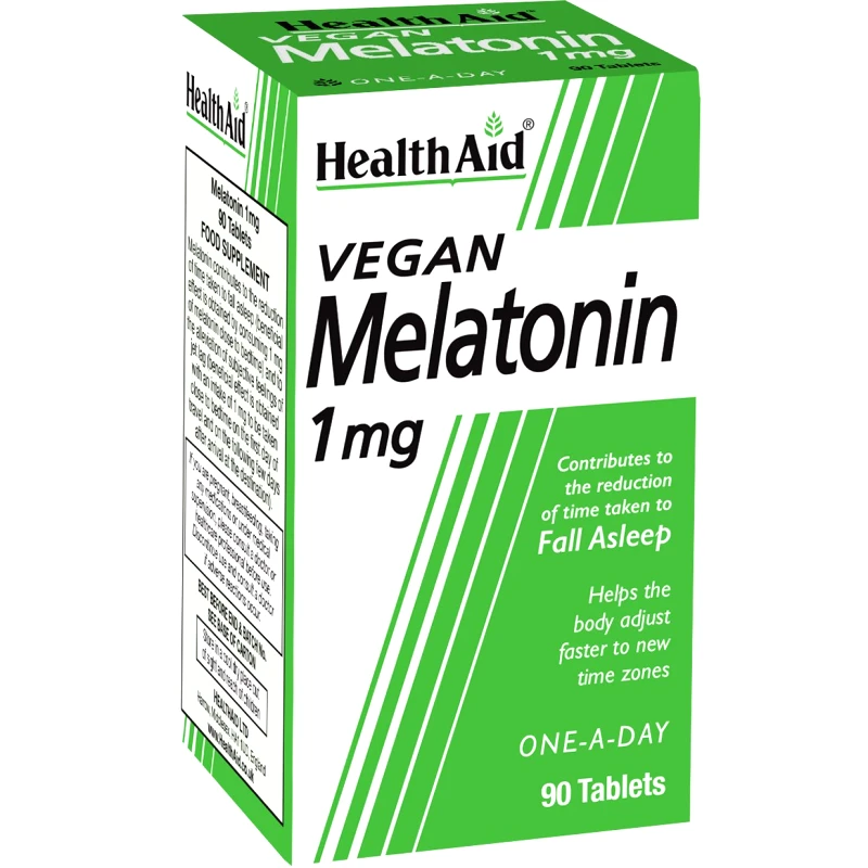 Health Aid Health Aid Vegan Melatonin Συμπλήρωμα Διατροφής Μελατονίνης Φυτικής Προέλευσης για Μείωση του Χρόνου Έλευσης του Ύπνου Κατά της Αϋπνίας 1mg, 90tabs