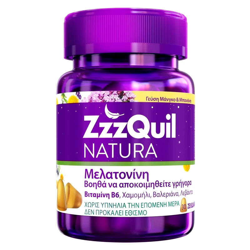ZzzQuil ZzzQuil Natura Συμπλήρωμα Διατροφής με Μελατονίνη σε Μορφή Ζελεδάκι που Βοηθά να Αποκοιμηθείτε Γρηγορότερα Μπανάνα & Μάνγκο 30 Ζελεδάκια