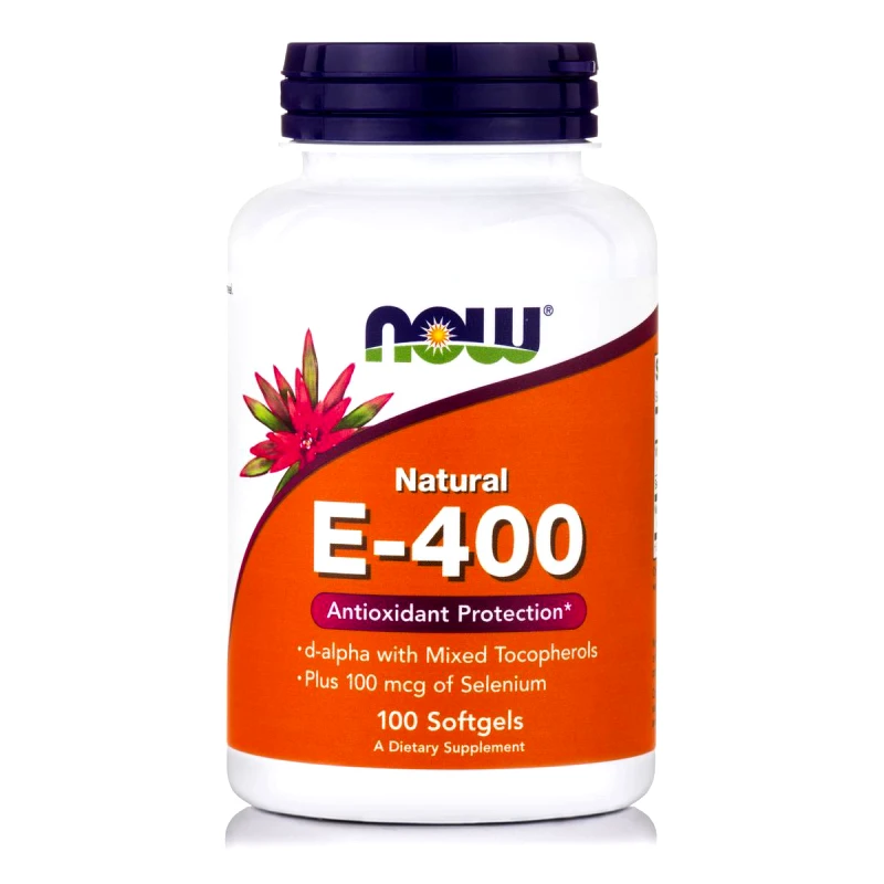 Now Now Foods E-400 IU Plus Selenium 100 mcg Συμπλήρωμα Διατροφής, Βιταμίνη E Προστασία του Καρδιαγγειακού Συστήματος 100 Softgels