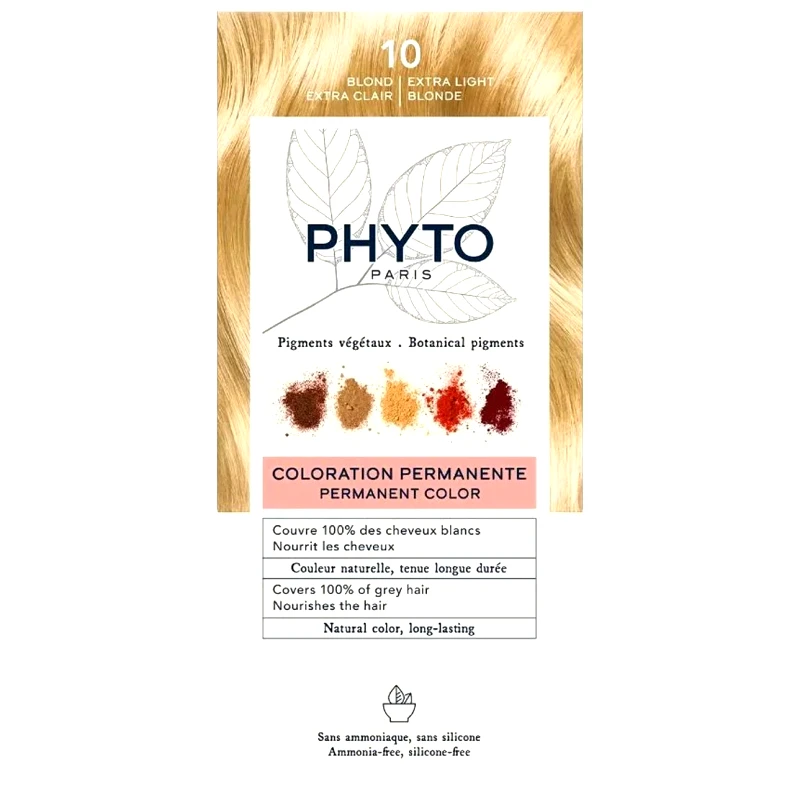 Phyto Paris Phyto Permanent Hair Color Kit Μόνιμη Βαφή Μαλλιών με Φυτικές Χρωστικές, Χωρίς Αμμωνία 1 Τεμάχιο - 10 Κατάξανθο Πλατινέ