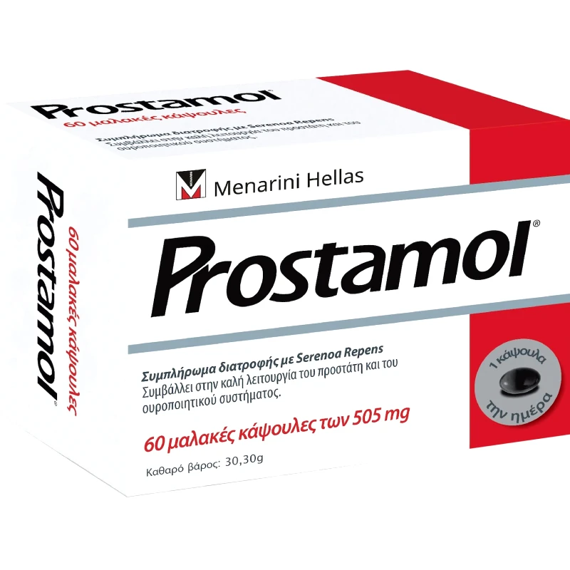 Menarini Menarini Prostamol Συμπλήρωμα Διατροφής Εκχυλίσματος του Φυτού Σαο Παλμέτο για την Καλή Λειτουργία του Προστάτη & του Ουροποιητικού 60caps 