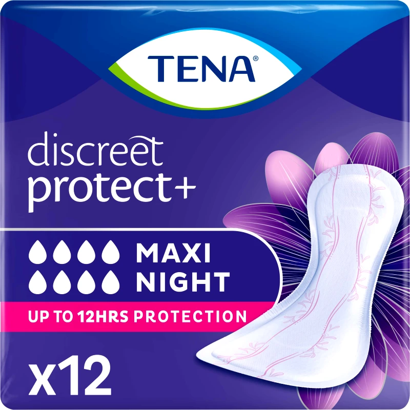 Tena Tena Discreet Protect+ Maxi Night Σερβιέτες Νυκτός για Βαριάς Μορφής Ακράτεια 12 Τεμάχια