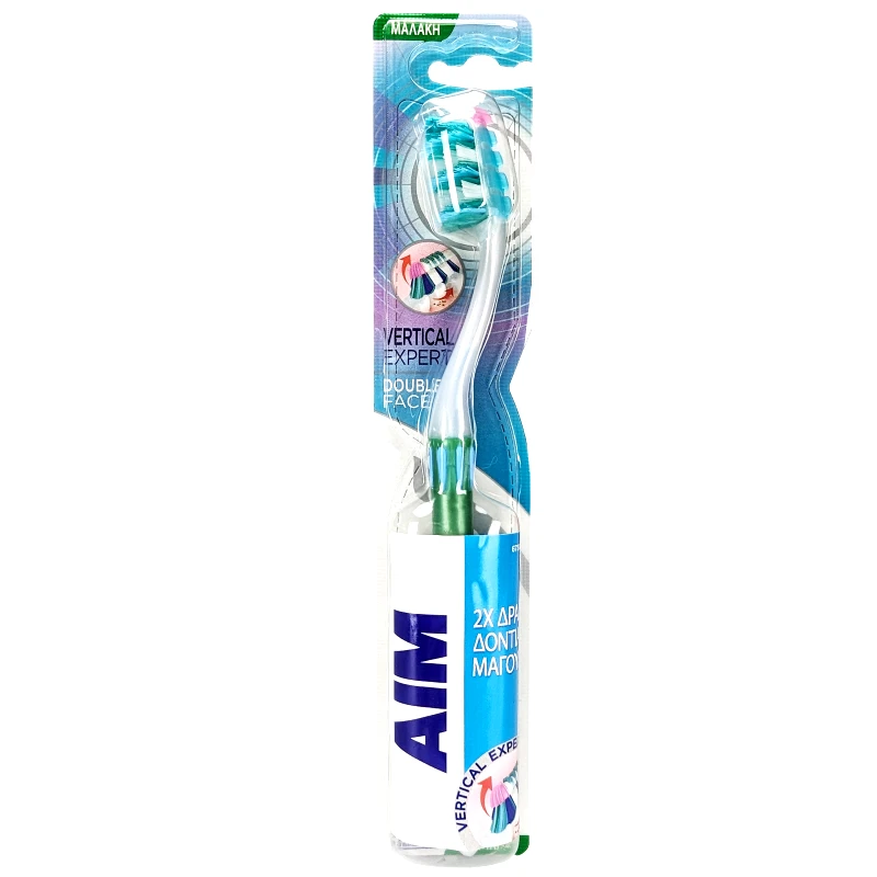 AIM Aim Vertical Expert Double Face Soft Toothbrush Μαλακή Οδοντόβουρτσα με Θυσάνους σε Σχήμα Βεντάλιας για Καθαρισμό των Μεσοδόντιων Διαστημάτων 1 Τεμάχιο - Πράσινο