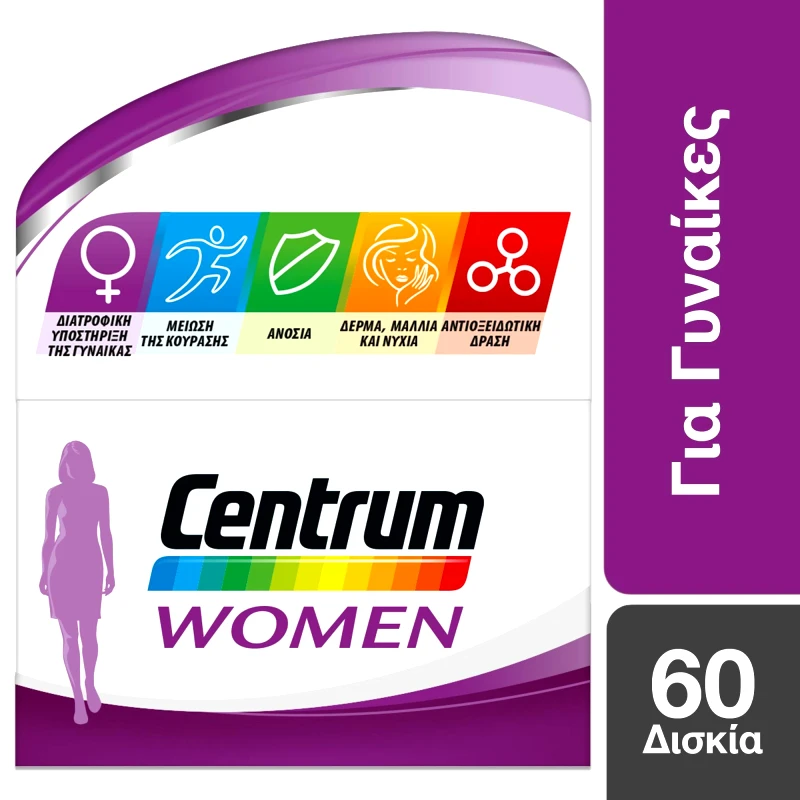 Centrum Centrum Women Συμπλήρωμα Διατροφής με Βιταμίνες, Μεταλλικά Στοιχεία & Βιταμίνη D Ειδικά Σχεδιασμένο για Γυναίκες για Ενέργεια, Τόνωση & Ισχυρό Ανοσοποιητικό 60tabs