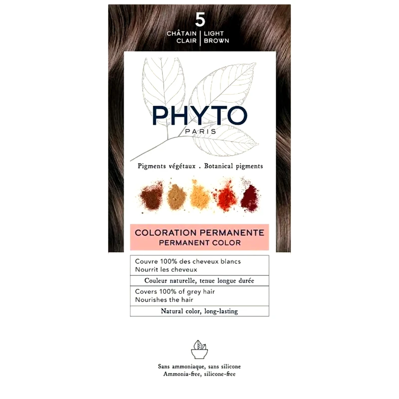 Phyto Paris Phyto Permanent Hair Color Kit Μόνιμη Βαφή Μαλλιών με Φυτικές Χρωστικές, Χωρίς Αμμωνία 1 Τεμάχιο - 5 Καστανό Ανοιχτό