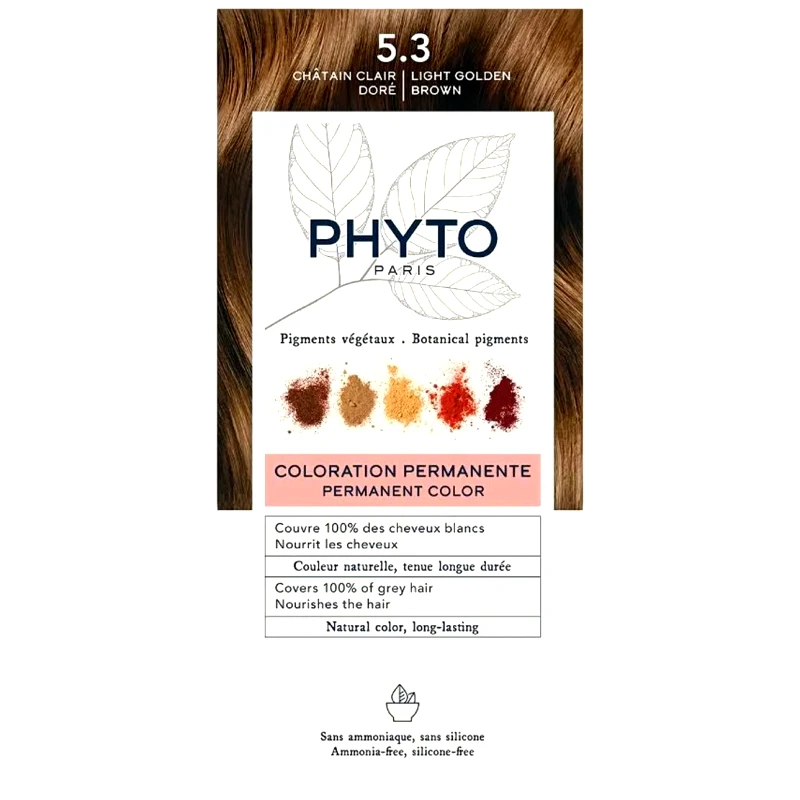 Phyto Paris Phyto Permanent Hair Color Kit Μόνιμη Βαφή Μαλλιών με Φυτικές Χρωστικές, Χωρίς Αμμωνία 1 Τεμάχιο - 5.3 Καστανό Ανοιχτό Χρυσό