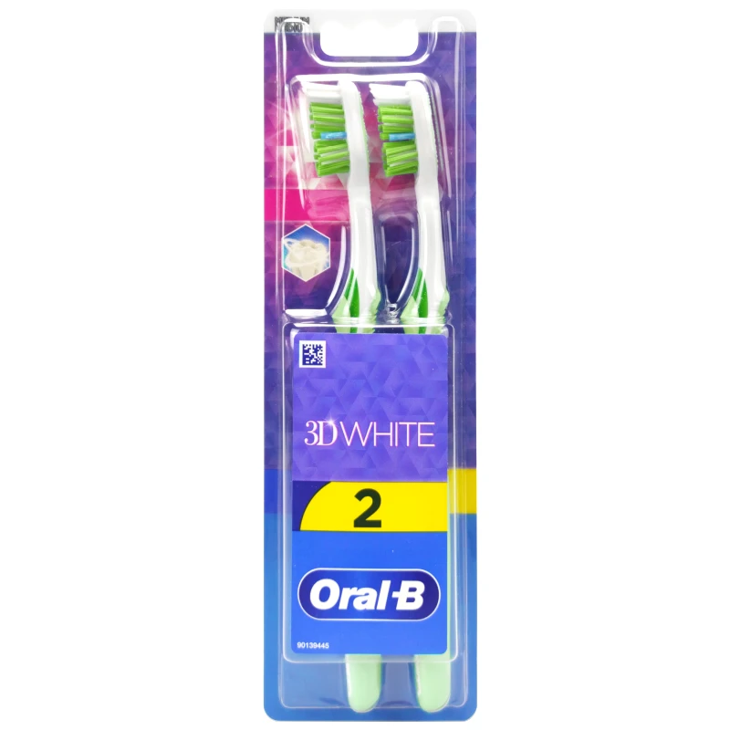 Oral-B Oral-B 3D White Duo Medium Toothbrush Μέτρια Χειροκίνητη Οδοντόβουρτσα για Ενήλικες 2 Τεμάχια - Λαχανί / Λαχανί