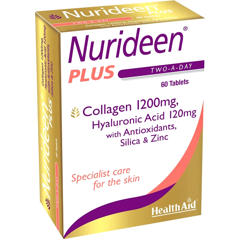 Health Aid Health Aid Nurideen Plus Συμπλήρωμα Διατροφής Θαλάσσιου Κολλαγόνου, Υαλουρονικού Οξέος, Βιταμίνης C & Ψευδάργυρου για Λείανση των Ρυτίδων, Ελαστικότητα & Ζωντάνια στο Δέρμα 60tabs