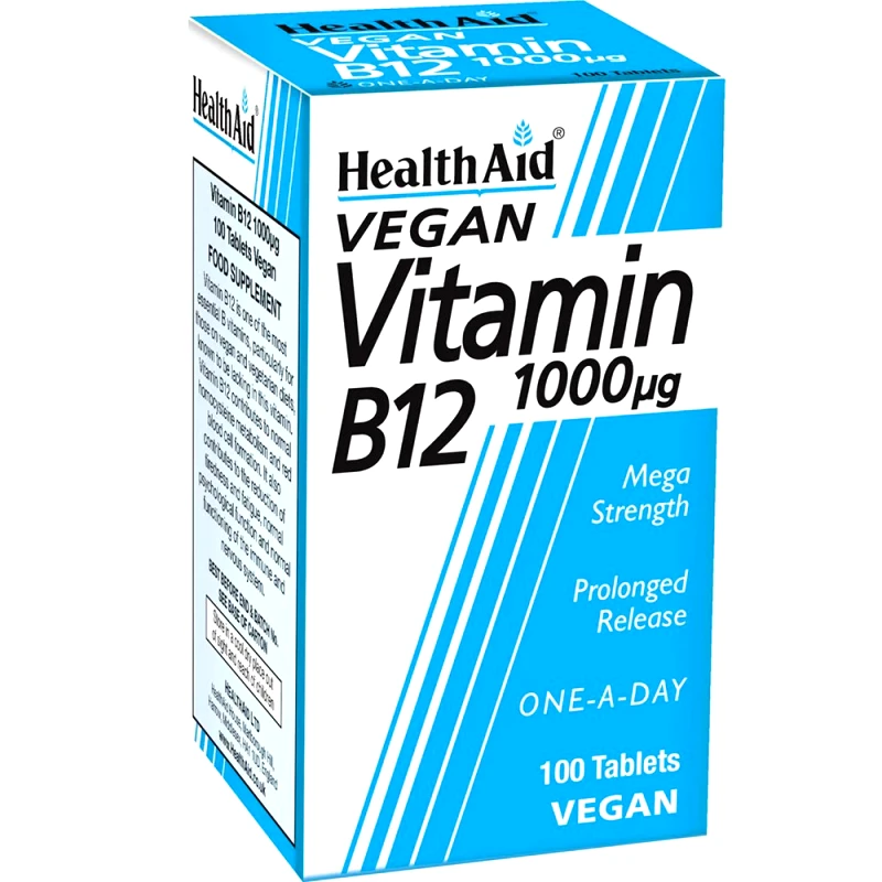 Health Aid Health Aid Vitamin B12 1000μg Συμπλήρωμα Διατροφής Βιταμίνης Β12 Βραδείας Αποδέσμευσης για τη Φυσιολογική Λειτουργία του Νευρικού Συστήματος & Σωστή Αιμοποίηση 100tabs