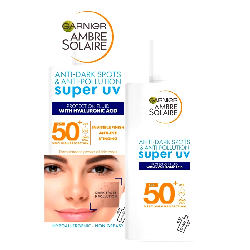 Garnier Garnier Ambre Solaire Super UV Anti Dark Spots & Antipolutions Pretection Fluid Spf50+ Λεπτόρρευστη Αντηλιακή Κρέμα Προσώπου Κατά των Πανάδων, Πολύ Υψηλής Προστασίας 40ml