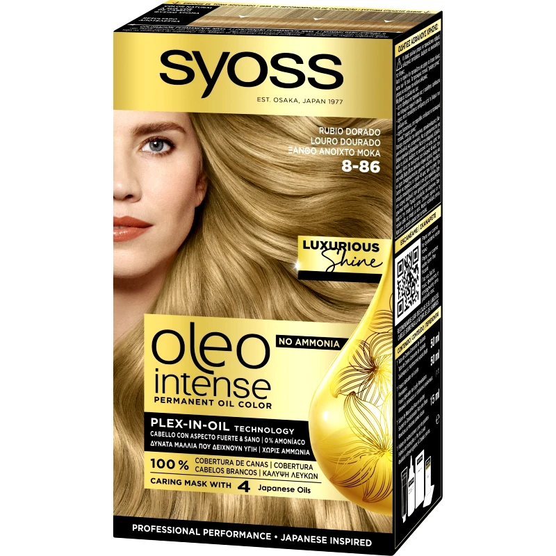 Syoss Syoss Oleo Intense Permanent Oil Hair Color Kit Επαγγελματική Μόνιμη Βαφή Μαλλιών για Εξαιρετική Κάλυψη & Έντονο Χρώμα που Διαρκεί, Χωρίς Αμμωνία 1 Τεμάχιο - 8-86 Ξανθό Ανοιχτό Μόκα