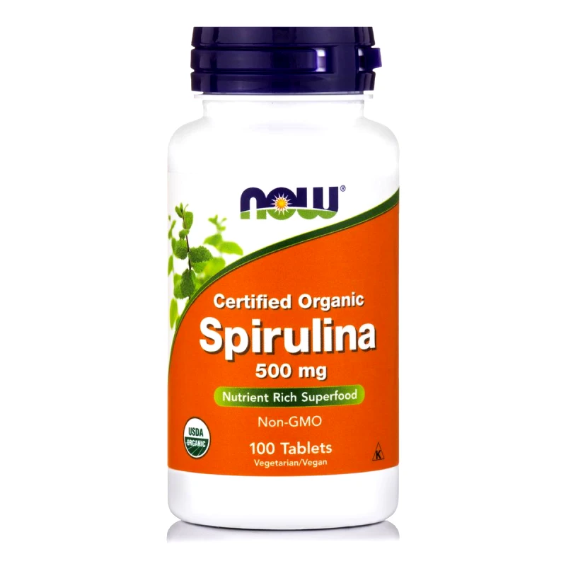 Now Now Foods Spirulina 500mg Organic Σπιρουλίνα για Τόνωση, Πηγή Πρωτεΐνης με Αντιοξειδωτική Δράση 100tabs