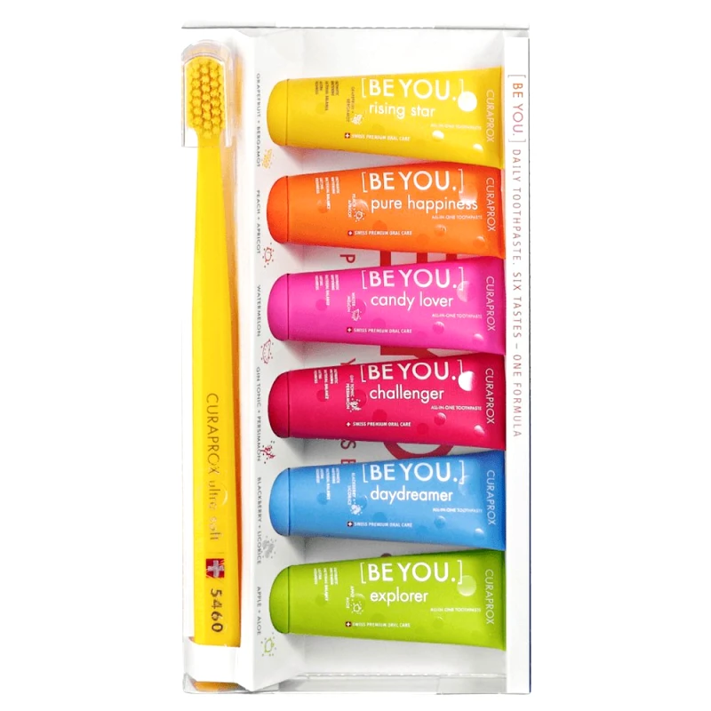 Curaprox ​​​​​​​Curaprox Πακέτο Προσφοράς Be You Six Tastes Mini Pack 6x10ml & Δώρο Οδοντόβουρτσα Ortho Ultra Soft CS 5460, 1 Τεμάχιο - Κίτρινο
