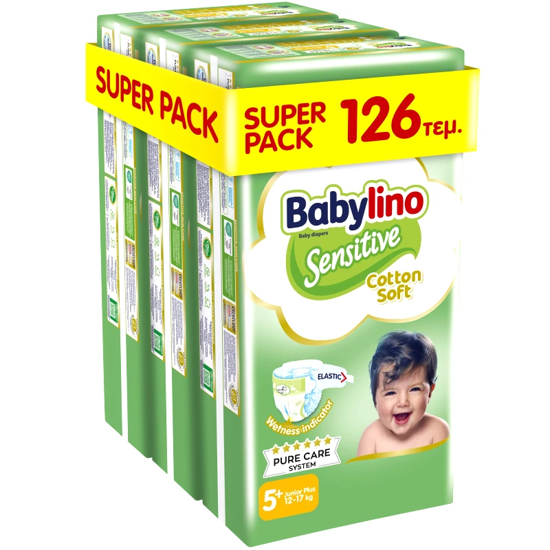 Babylino Babylino Sensitive Cotton Soft Super Pack Junior Plus Νο5+ (12-17kg) 126 Τεμάχια (3x42 Τεμάχια)