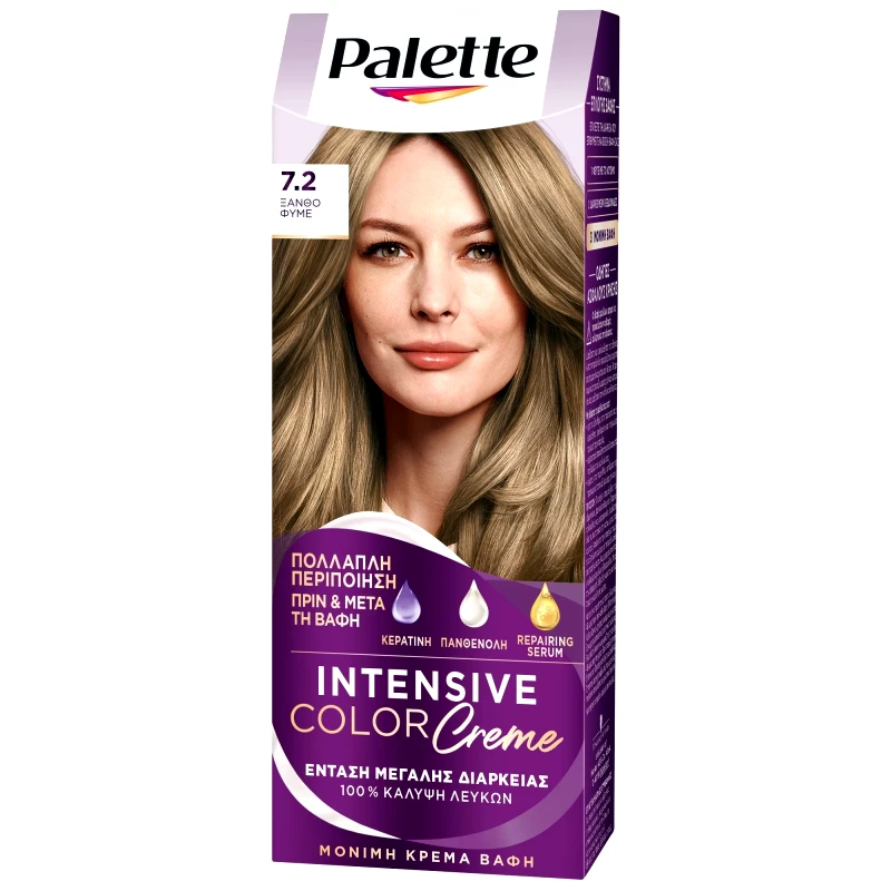 Schwarzkopf Schwarzkopf Palette Intensive Hair Color Creme Kit 1 Μόνιμη Κρέμα Βαφή Μαλλιών για Έντονο Χρώμα Μεγάλης Διάρκειας & Περιποίηση Τεμάχιο - 7.2 Ξανθό Φυμέ