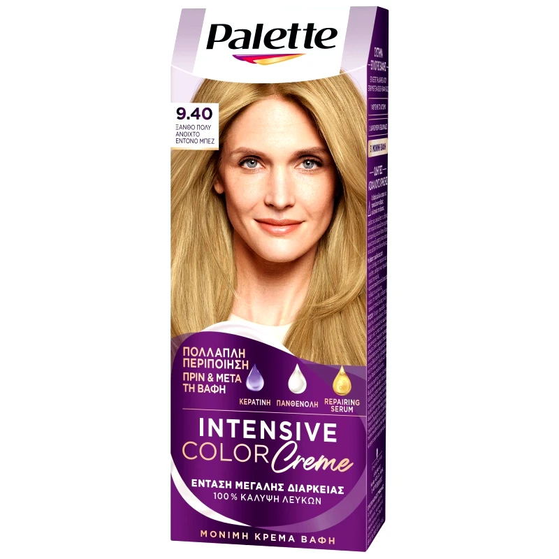 Schwarzkopf Schwarzkopf Palette Intensive Hair Color Creme Kit Μόνιμη Κρέμα Βαφή Μαλλιών για Έντονο Χρώμα Μεγάλης Διάρκειας & Περιποίηση 1 Τεμάχιο - 9.40 Ξανθό Πολύ Ανοιχτό Έντονο Μπεζ