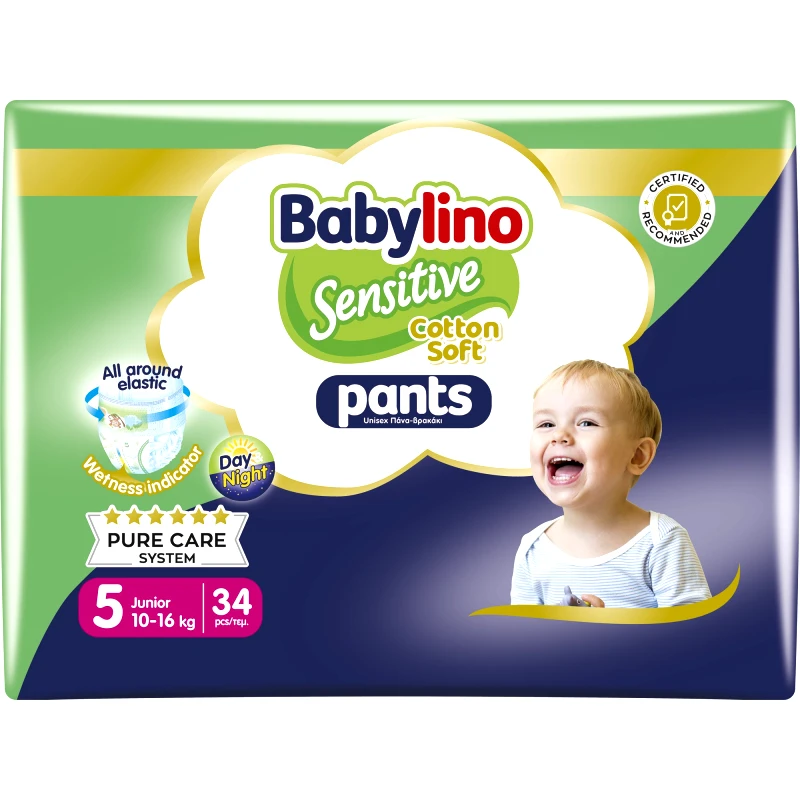 Babylino Babylino Sensitive Pants Cotton Soft Unisex No5 Junior (10-16kg) 34 Τεμάχια