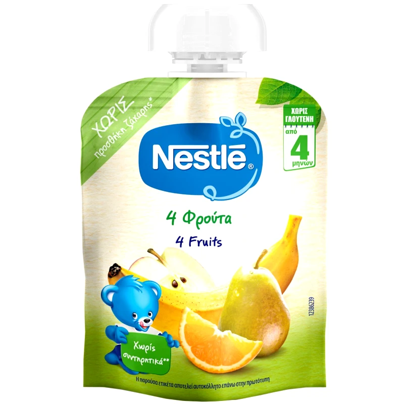 Nestle Nestle 4 Fruits Puree 4m+ Φρουτοπουρές με 4 Φρούτα Πλούσιος σε Βιταμίνη C 90g