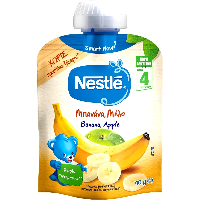 Nestle Nestle Banana & Apple Puree Φρουτοπουρές Μπανάνας & Μήλου Πλούσιος σε Βιταμίνη C με Υπέροχη Γεύση 4m+, 90g 1 Τεμάχιο